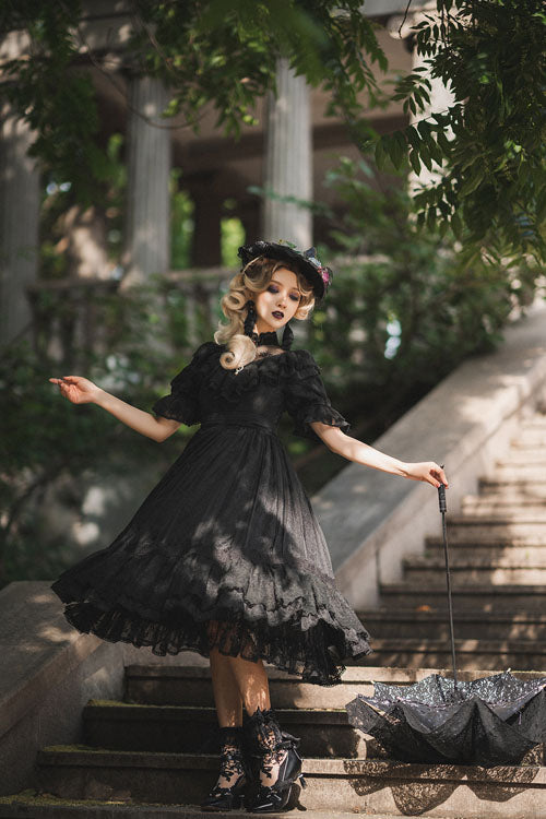 Lolita OP Dress - Elegant Vintage Rose Print, 3 Colors, Sweet Style, Bow Detail, Ruffled - additional product view 16