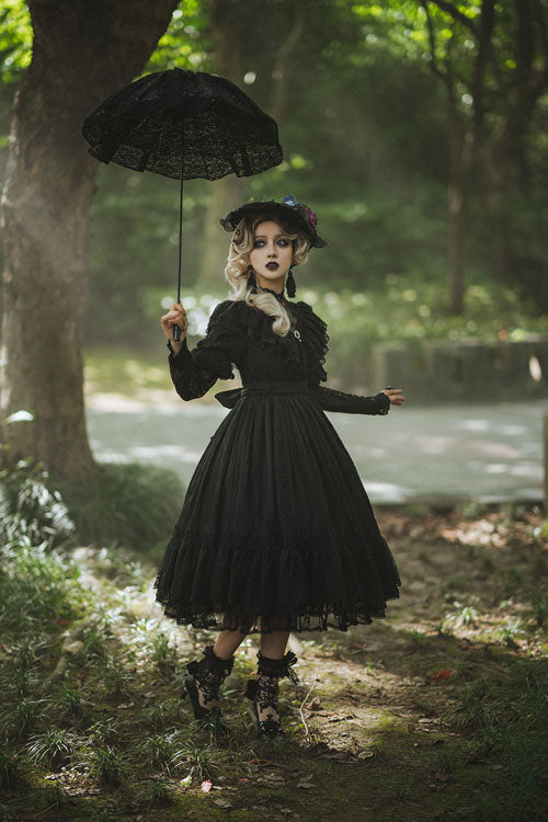 Lolita OP Dress - Elegant Vintage Rose Print, 3 Colors, Sweet Style, Bow Detail, Ruffled - additional product view 17