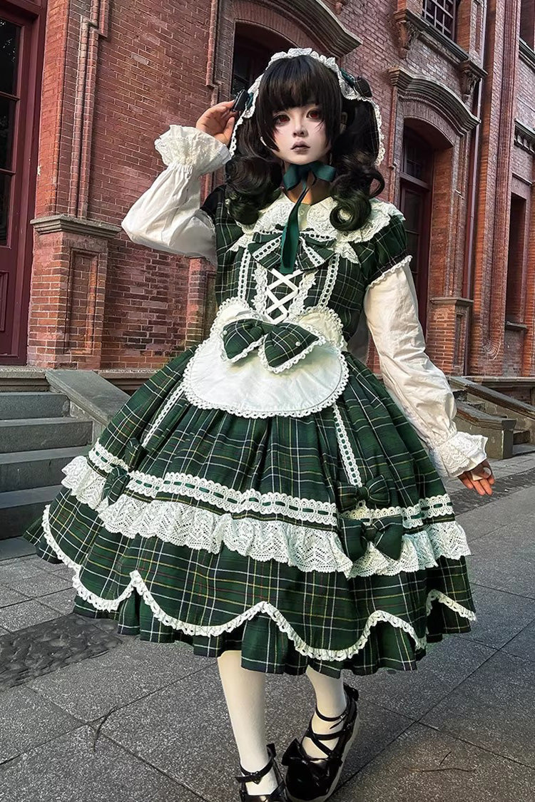 Lolita OP Dress - Gingham Petal Bunny, Green, Ruffled, Printed, Sweet Style - additional product view 2