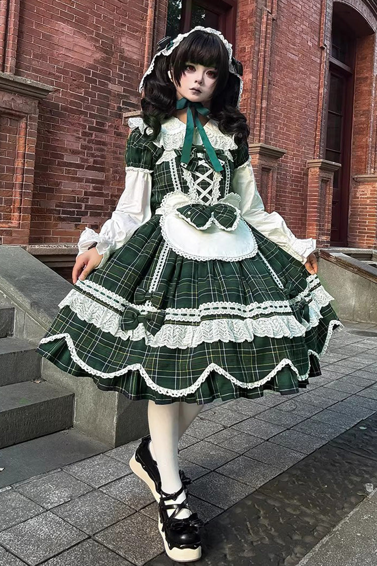 Lolita OP Dress - Gingham Petal Bunny, Green, Ruffled, Printed, Sweet Style - additional product view 3