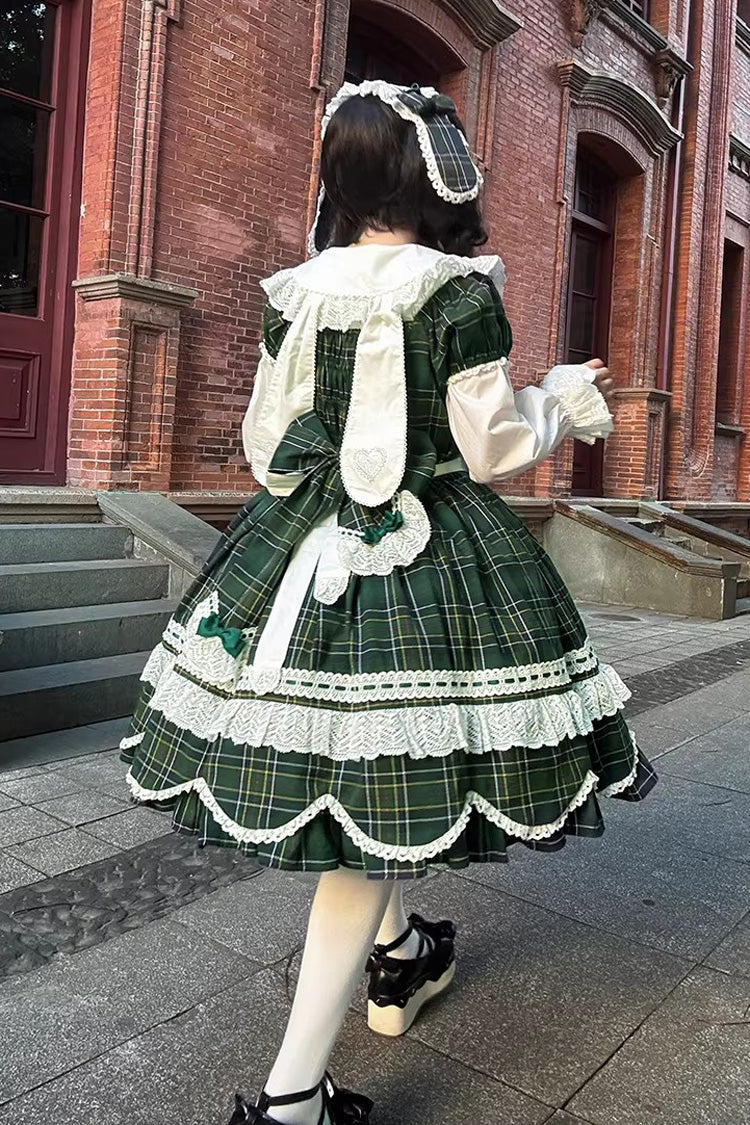 Lolita OP Dress - Gingham Petal Bunny, Green, Ruffled, Printed, Sweet Style - additional product view 4