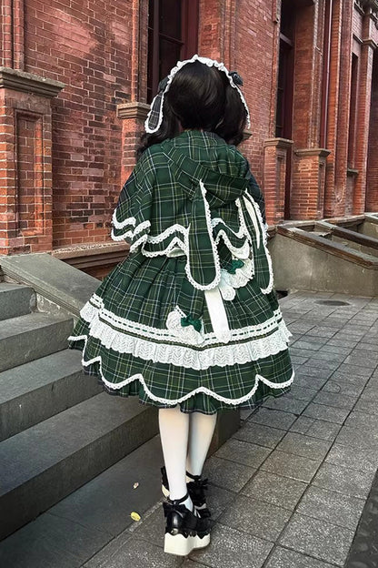 Lolita OP Dress - Gingham Petal Bunny, Green, Ruffled, Printed, Sweet Style - additional product view 5
