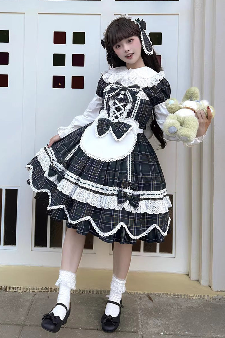 Lolita OP Dress - Gingham Petal Bunny, Green, Ruffled, Printed, Sweet Style - additional product view 6