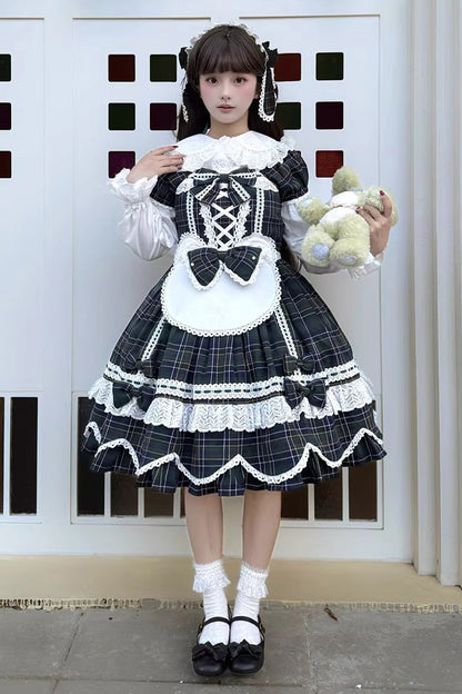 Lolita OP Dress - Gingham Petal Bunny, Green, Ruffled, Printed, Sweet Style - additional product view 8