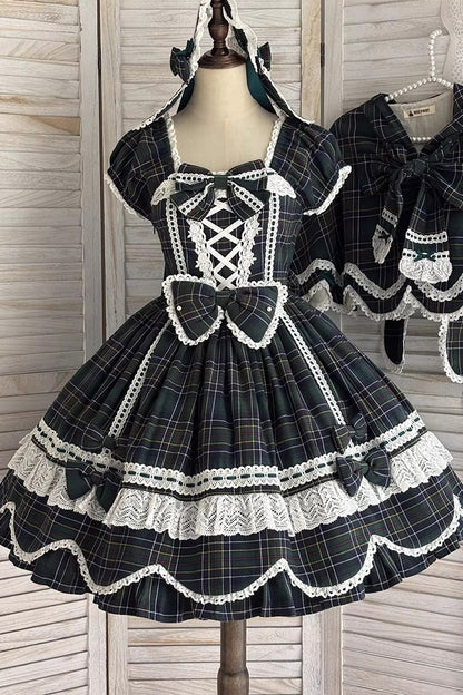 Lolita OP Dress - Gingham Petal Bunny, Green, Ruffled, Printed, Sweet Style - additional product view 10
