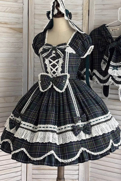 Lolita OP Dress - Gingham Petal Bunny, Green, Ruffled, Printed, Sweet Style - additional product view 11
