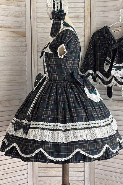 Lolita OP Dress - Gingham Petal Bunny, Green, Ruffled, Printed, Sweet Style - additional product view 12