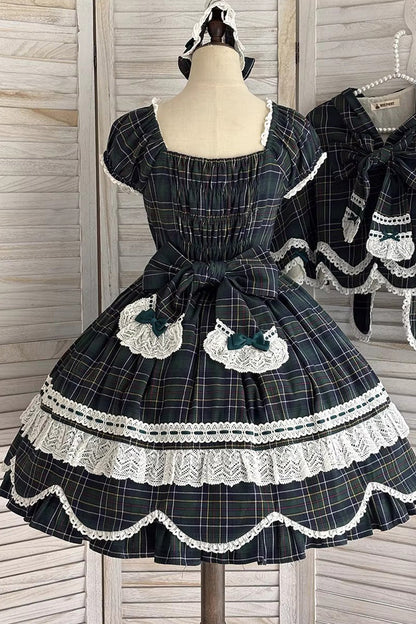 Lolita OP Dress - Gingham Petal Bunny, Green, Ruffled, Printed, Sweet Style - additional product view 13