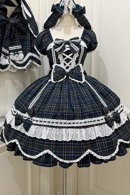 Lolita OP Dress - Gingham Petal Bunny, Green, Ruffled, Printed, Sweet Style - additional product view 14