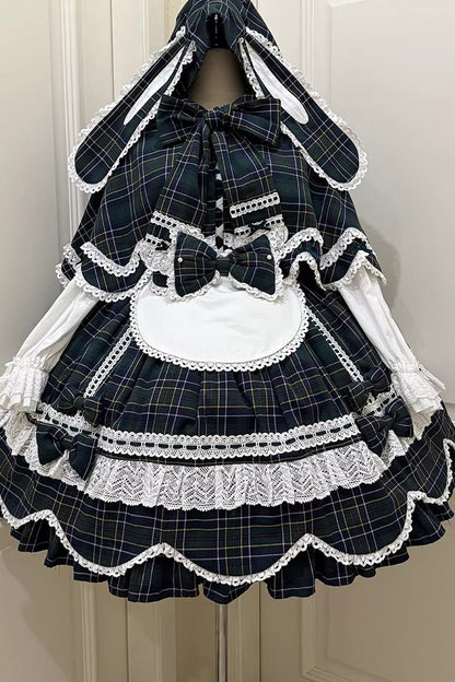 Lolita OP Dress - Gingham Petal Bunny, Green, Ruffled, Printed, Sweet Style - additional product view 17