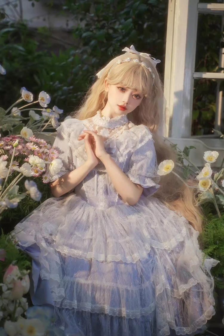 Lolita OP Dress - Iris Love Multi-layer Jacquard, Purple, Long Sleeves, Sweet Style - additional product view 2