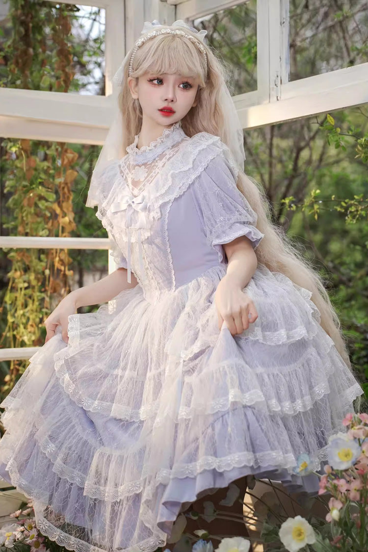 Lolita OP Dress - Iris Love Multi-layer Jacquard, Purple, Long Sleeves, Sweet Style - additional product view 3