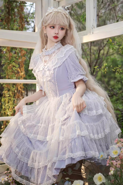 Lolita OP Dress - Iris Love Multi-layer Jacquard, Purple, Long Sleeves, Sweet Style - additional product view 3