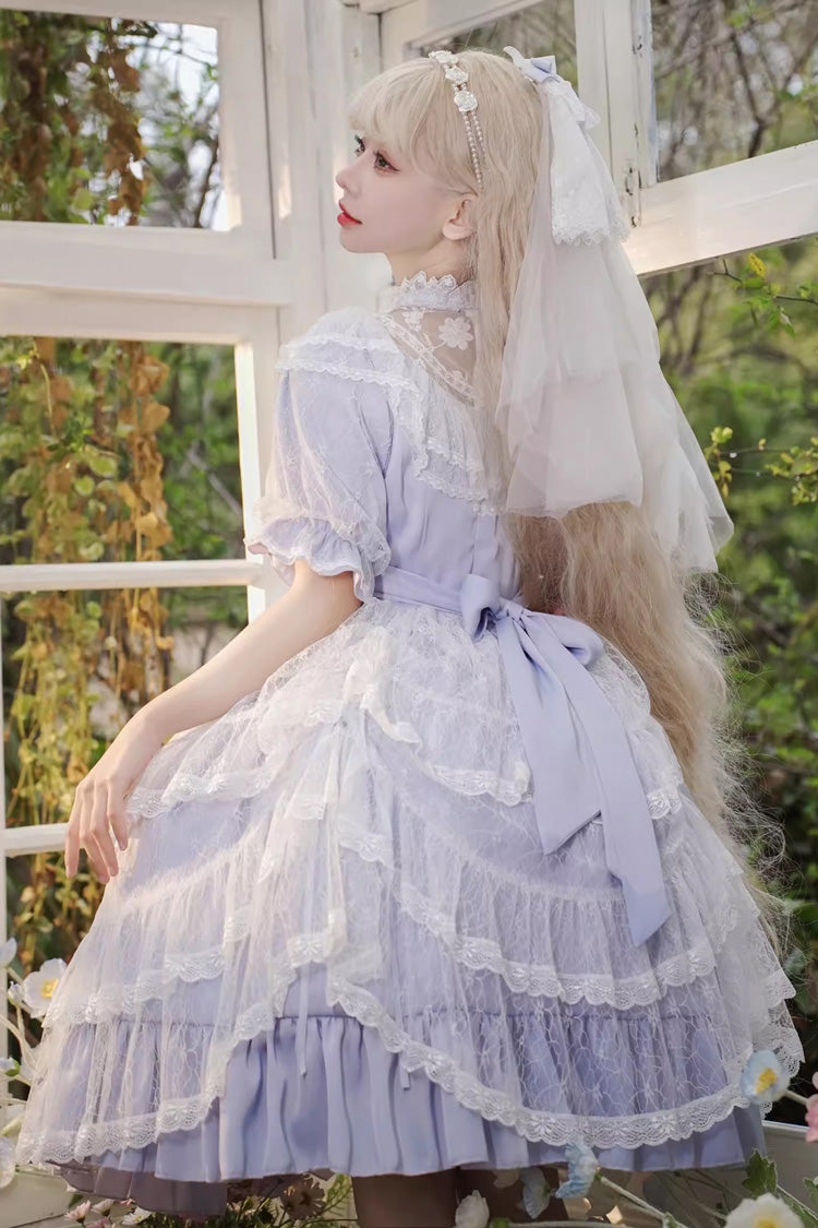 Lolita OP Dress - Iris Love Multi-layer Jacquard, Purple, Long Sleeves, Sweet Style - additional product view 4