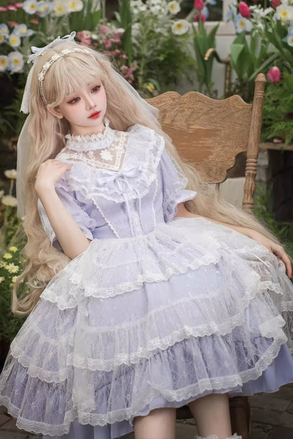 Lolita OP Dress - Iris Love Multi-layer Jacquard, Purple, Long Sleeves, Sweet Style - additional product view 5