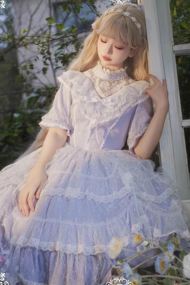 Lolita OP Dress - Iris Love Multi-layer Jacquard, Purple, Long Sleeves, Sweet Style - additional product view 6