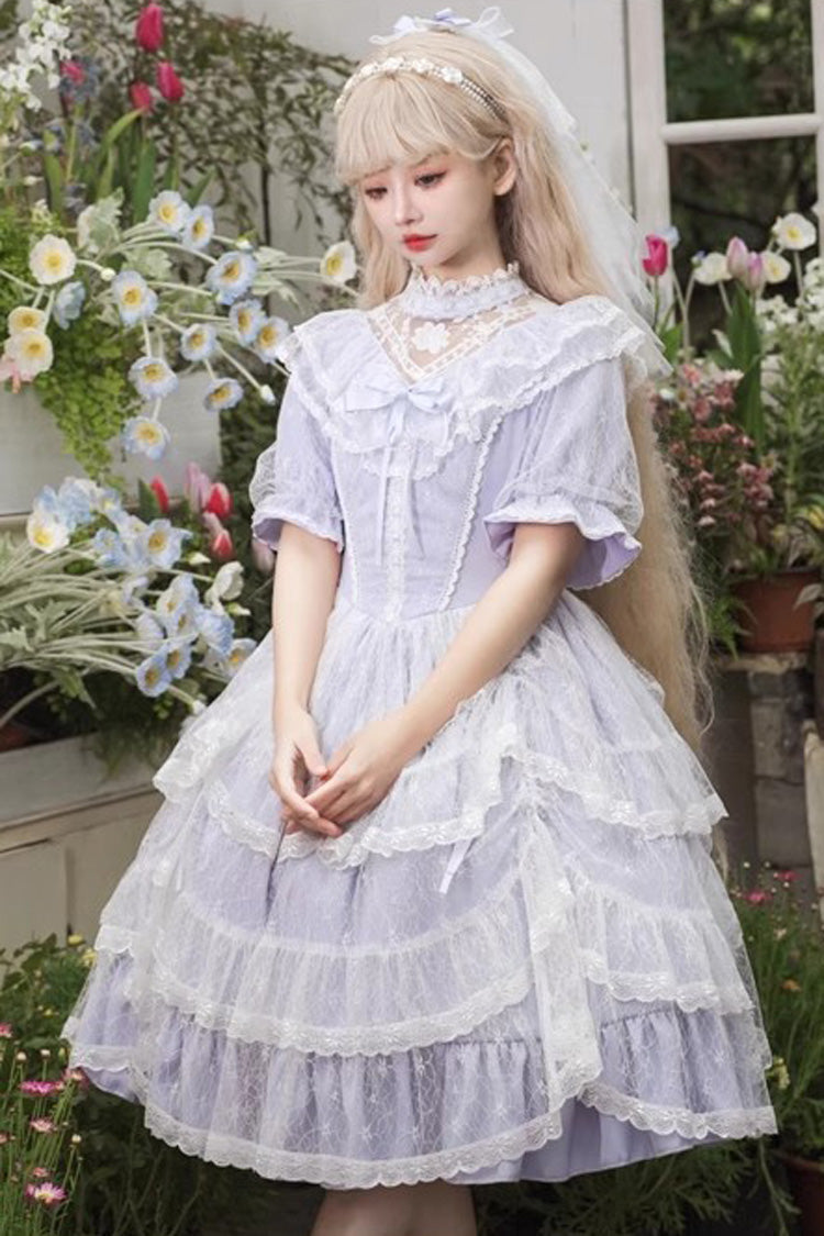 Lolita OP Dress - Iris Love Multi-layer Jacquard, Purple, Long Sleeves, Sweet Style - additional product view 7