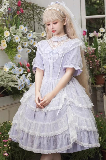 Lolita OP Dress - Iris Love Multi-layer Jacquard, Purple, Long Sleeves, Sweet Style - additional product view 7