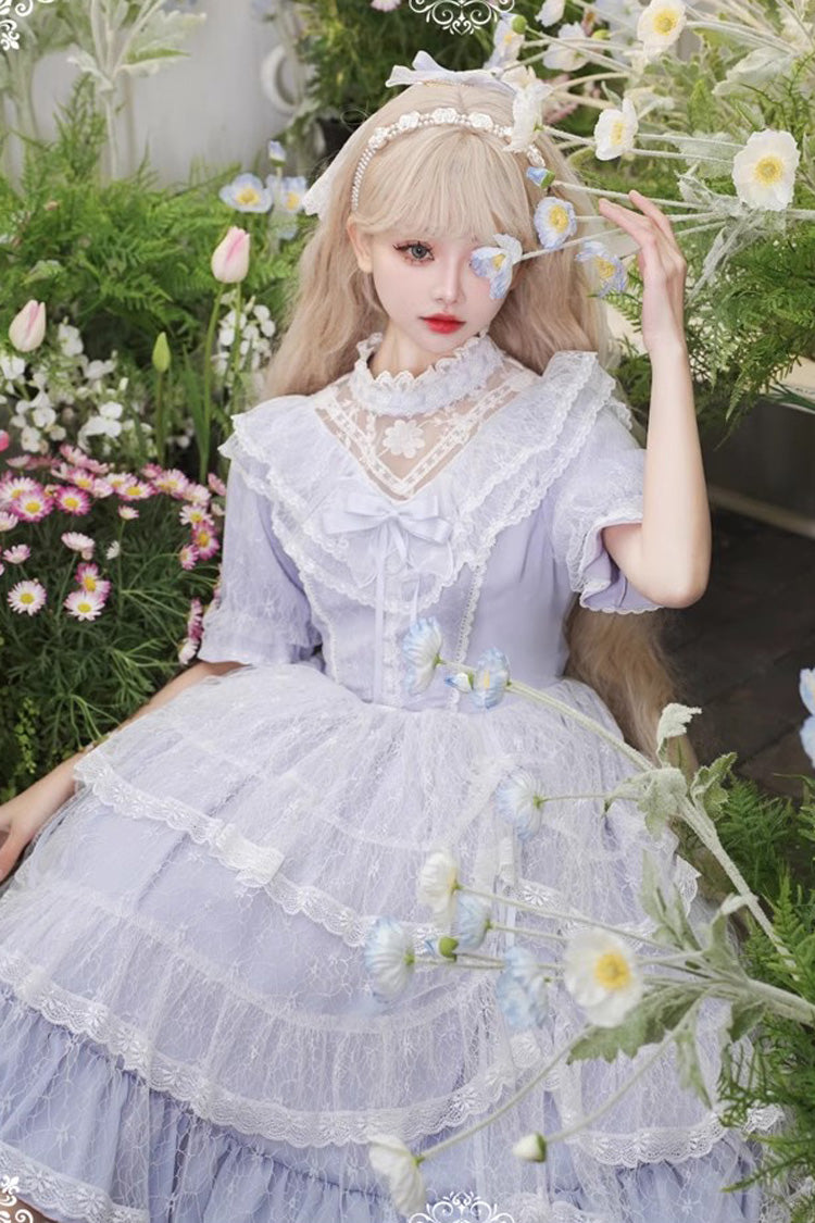 Lolita OP Dress - Iris Love Multi-layer Jacquard, Purple, Long Sleeves, Sweet Style - additional product view 8