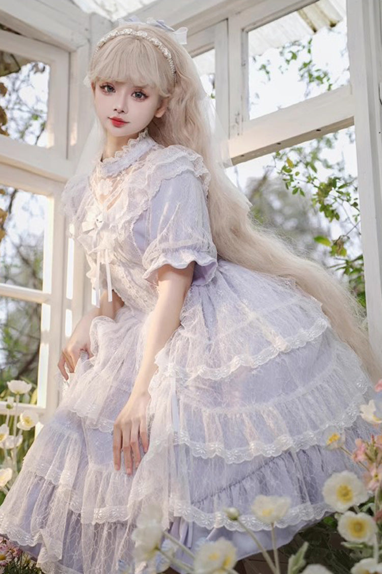 Lolita OP Dress - Iris Love Multi-layer Jacquard, Purple, Long Sleeves, Sweet Style - additional product view 9