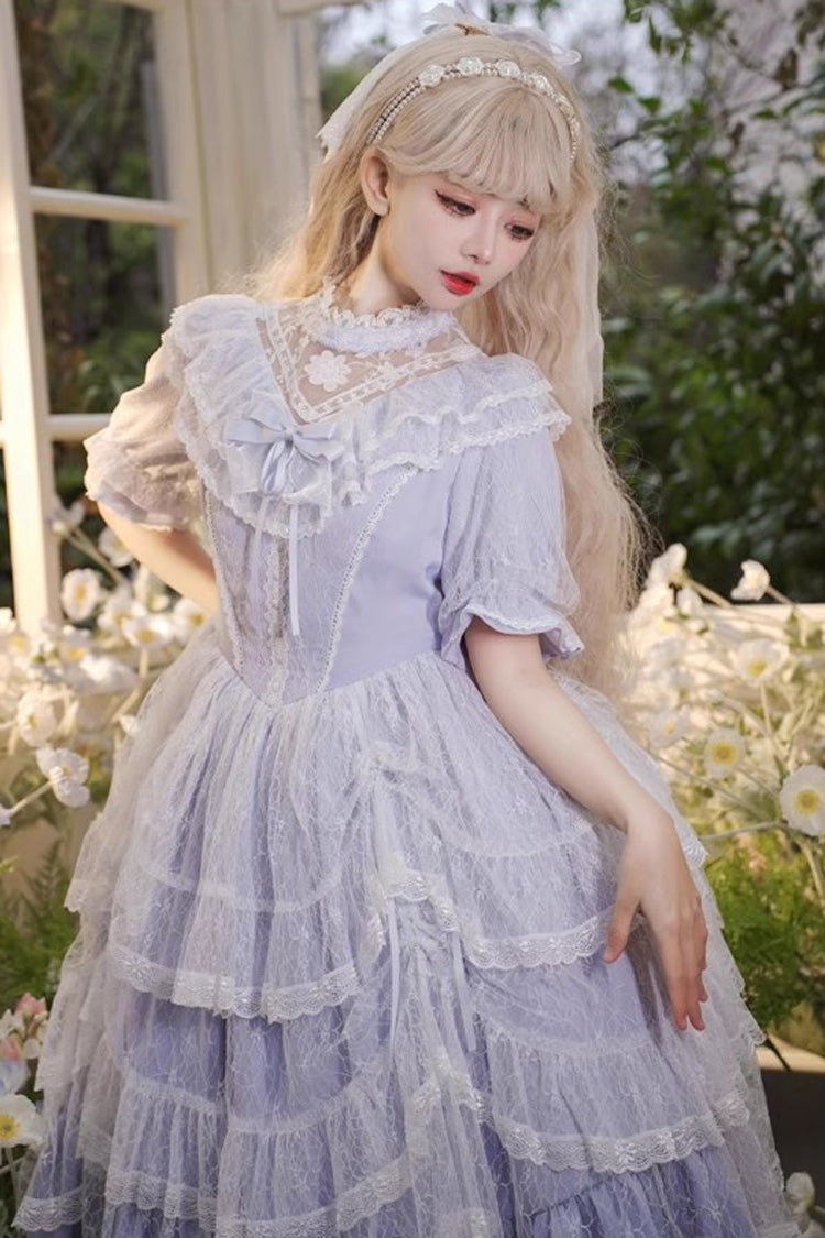 Lolita OP Dress - Iris Love Multi-layer Jacquard, Purple, Long Sleeves, Sweet Style - additional product view 10