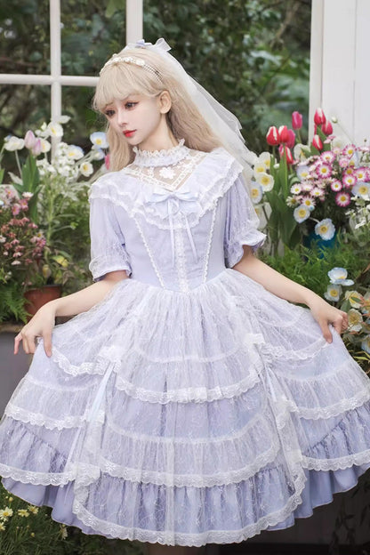 Lolita OP Dress - Iris Love Multi-layer Jacquard, Purple, Long Sleeves, Sweet Style - main product image