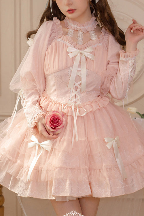 Lolita OP Dress - Love Overture, 2 Colors, High Waist, Bow Detail, Ruffled - main product image