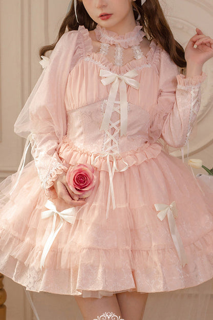 Lolita OP Dress - Love Overture, 2 Colors, High Waist, Bow Detail, Ruffled - main product image