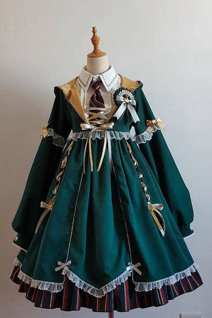 Lolita OP Dress - Magic Academy Witch Alchemy, 4 Colors, Gothic Style, Long Sleeves - S Green / M Green / L Green option