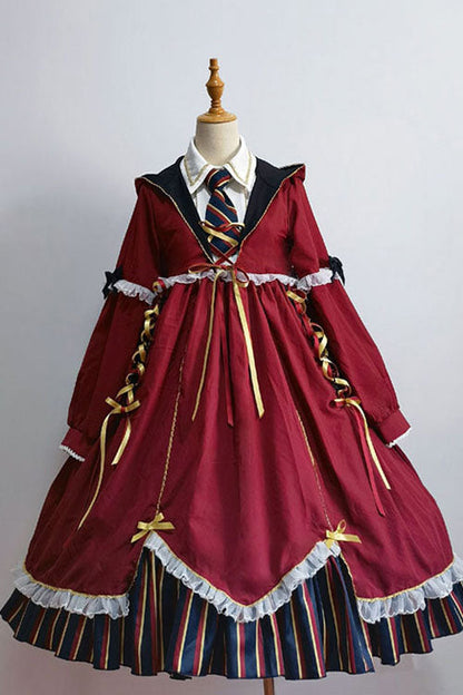 Lolita OP Dress - Magic Academy Witch Alchemy, 4 Colors, Gothic Style, Long Sleeves - S Red / M Red / L Red option