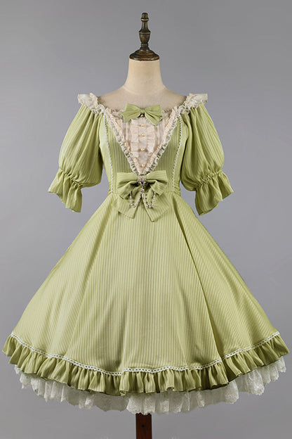 Lolita OP Dress - Midsummer Galaxy, 3 Colors, Bow Detail, Ruffled, Sweet Style - XS Green / S Green / M Green option