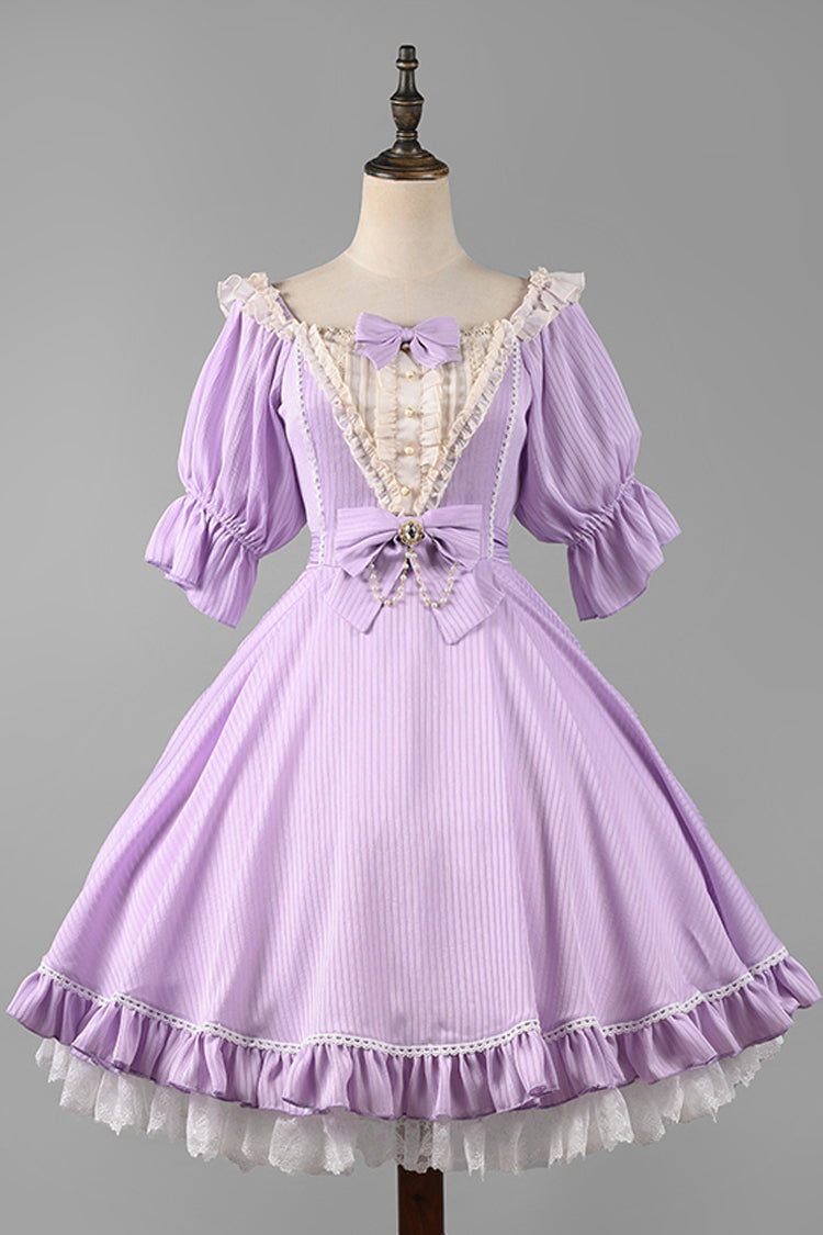 Lolita OP Dress - Midsummer Galaxy, 3 Colors, Bow Detail, Ruffled, Sweet Style - XS Purple / S Purple / M Purple option