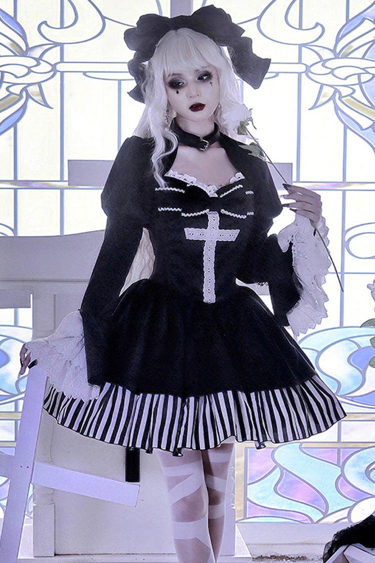 Lolita OP Dress - Original Dark Velvet, Black, Gothic Style - Kawaii Statement Dress - additional product view 2