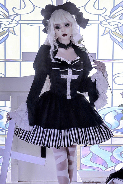 Lolita OP Dress - Original Dark Velvet, Black, Gothic Style - Kawaii Statement Dress - additional product view 2