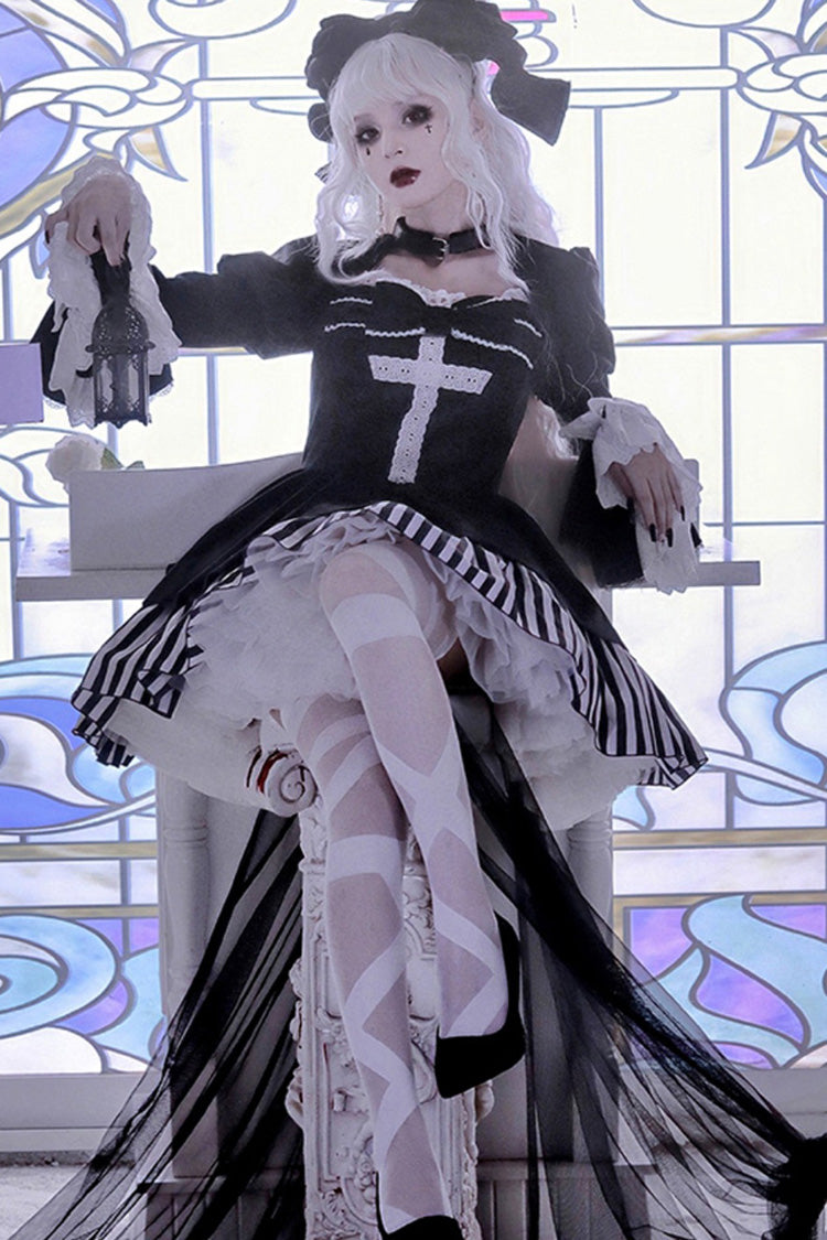 Lolita OP Dress - Original Dark Velvet, Black, Gothic Style - Kawaii Statement Dress - additional product view 3