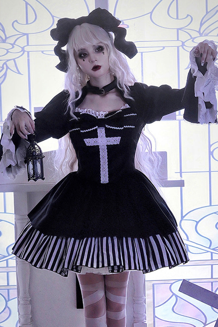 Lolita OP Dress - Original Dark Velvet, Black, Gothic Style - Kawaii Statement Dress - additional product view 4