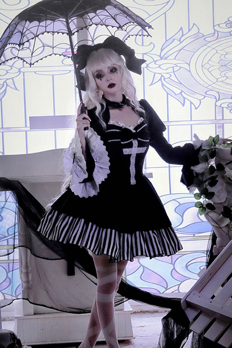 Lolita OP Dress - Original Dark Velvet, Black, Gothic Style - Kawaii Statement Dress - additional product view 5