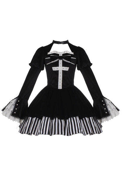 Lolita OP Dress - Original Dark Velvet, Black, Gothic Style - Kawaii Statement Dress - additional product view 6