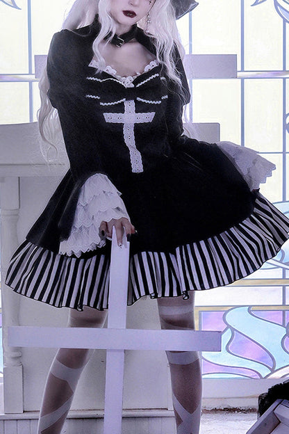 Lolita OP Dress - Original Dark Velvet, Black, Gothic Style - Kawaii Statement Dress - main product image