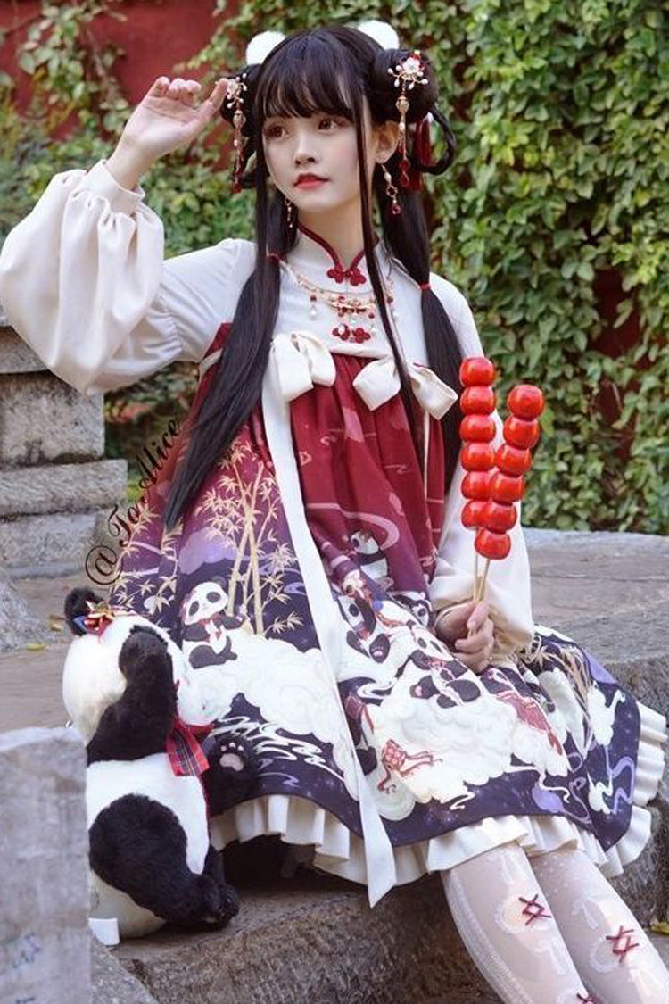 Lolita OP Dress - Panda Print Chinese Style, 2 Colors, Printed, Sweet Style - additional product view 2