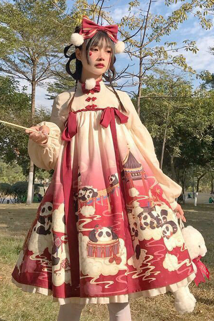 Lolita OP Dress - Panda Print Chinese Style, 2 Colors, Printed, Sweet Style - additional product view 4