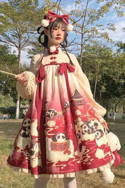 Lolita OP Dress - Panda Print Chinese Style, 2 Colors, Printed, Sweet Style - additional product view 4