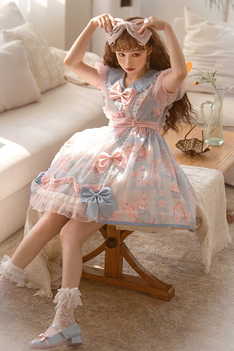 Lolita OP Dress - Pink/blue Doll Collar, 2 Colors, High Waist, Sweet Style, Printed - additional product view 3