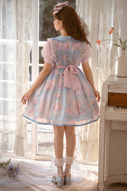Lolita OP Dress - Pink/blue Doll Collar, 2 Colors, High Waist, Sweet Style, Printed - additional product view 4