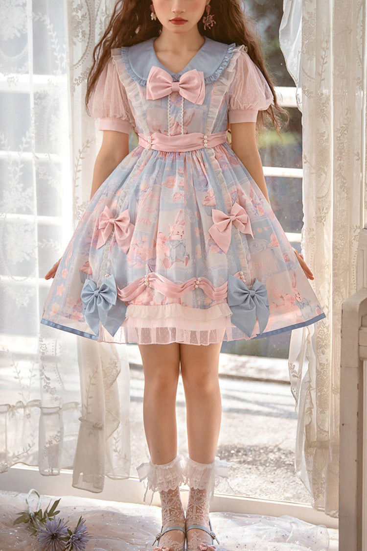 Lolita OP Dress - Pink/blue Doll Collar, 2 Colors, High Waist, Sweet Style, Printed - main product image
