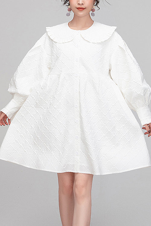 Lolita OP Dress - Plaid Jacquard Cotton Doll, White, Puff Sleeves, Plaid, Sweet Style - main product image