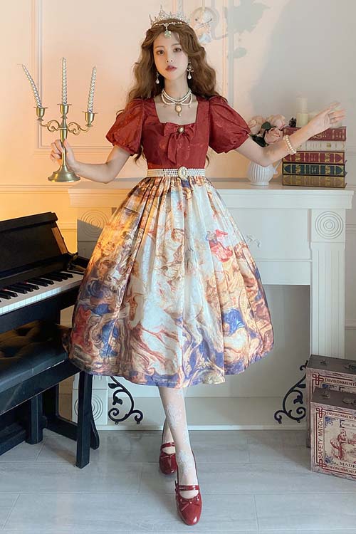 Lolita OP Dress - Puff Sleeve Church Victory Print, Red, Puff Sleeves, Printed - additional product view 2