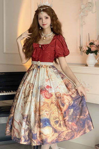Lolita OP Dress - Puff Sleeve Church Victory Print, Red, Puff Sleeves, Printed - additional product view 3