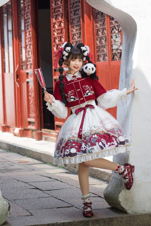 Lolita OP Dress - Red/white Chinese Style Lantern, 2 Colors, Printed, Sweet Style - additional product view 3