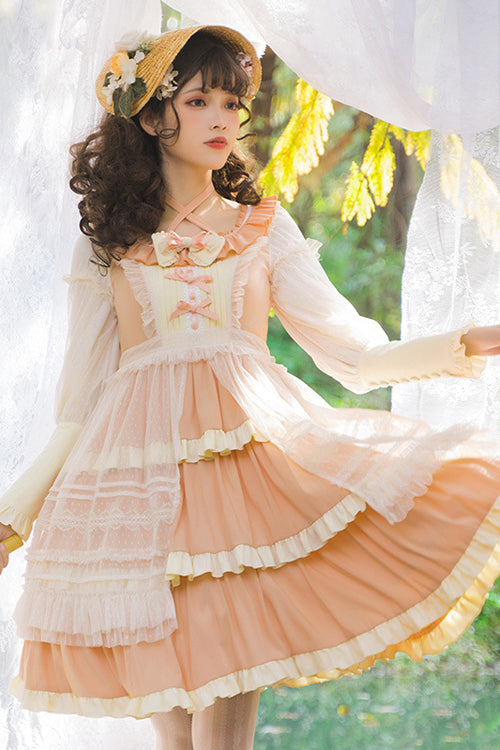 Lolita OP Dress - Round Collar High Waist, 2 Colors, Long Sleeves, Sweet Style, Ruffled - additional product view 2